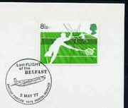 Postmark - Great Britain 1977 card bearing illustrated cancellation for Last Flight of the Belfast (BFPS)