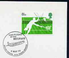 Postmark - Great Britain 1977 card bearing illustrated cancellation for Last Flight of the Belfast (BFPS)