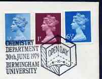 Postmark - Great Britain 1979 cover bearing illustrated slogan cancellation for Open Day, Chemistry Dept, Birmingham University