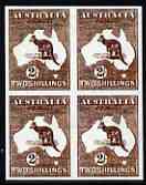 Australia 1913 Roo 2s imperf block of 4 being a 'Hialeah' forgery on gummed paper (as SG 12)