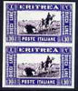 Eritrea 1930 Camel Transport 10L imperf pair being a 'Hialeah' forgery on gummed paper (as SG 160)