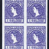 Surinam 1907 Queen Wilhelmina 1g imperf block of 4 being a 'Hialeah' forgery on gummed paper unmounted mint (as SG 102)