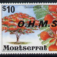 Montserrat 1976 Flamboyant Tree OHMS $10 unmounted mint (only previously recorded cto used) SG O16