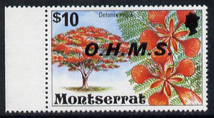 Montserrat 1976 Flamboyant Tree OHMS $10 unmounted mint (only previously recorded cto used) SG O16