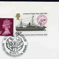 Postmark - Great Britain 1974 cover bearing illustrated cancellation for Aldershot Army Display (BFPS) showing face of a Lion