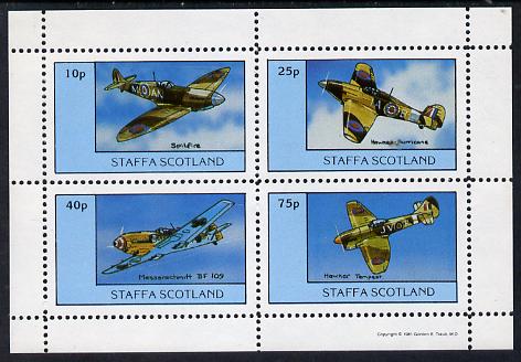 Staffa 1981 WW2 Aircraft #2 (Spitfire, Hurricane, Messerschmitt & Tempest) perf set of 4 values unmounted mint