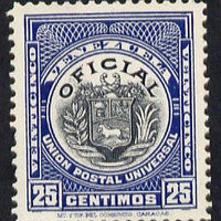 Venezuela 1912 Official 25c (without Stars) virtually unmounted mint SG O356
