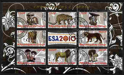 Congo 2010 Mushrooms & Fauna #10 perf sheetlet containing 8 values plus Scouts label fine cto used