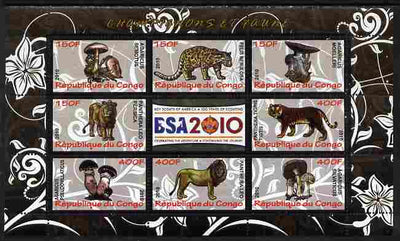 Congo 2010 Mushrooms & Fauna #10 perf sheetlet containing 8 values plus Scouts label unmounted mint