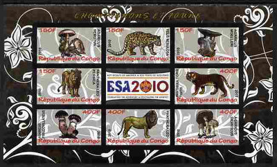 Congo 2010 Mushrooms & Fauna #10 imperf sheetlet containing 8 values plus Scouts label unmounted mint