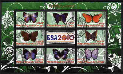 Congo 2010 Butterflies #01 perf sheetlet containing 8 values plus Scouts label fine cto used