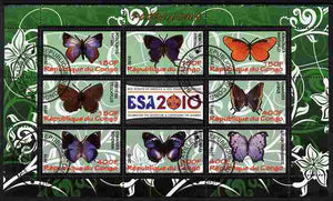 Congo 2010 Butterflies #01 perf sheetlet containing 8 values plus Scouts label fine cto used