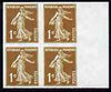 France 1932 Sower 1c imperf block of 4 being a 'Hialeah' forgery on gummed paper (as SG 497)