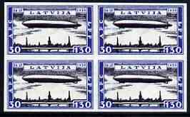 Latvia 1933 Charity 30-130s Graf Zeppelin imperf block of 4 being a 'Hialeah' forgery on gummed paper (as SG 245)