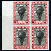 Latvia 1932 Charity 15-75s Jacques Charles's Hydrogen Balloon imperf block of 4 being a 'Hialeah' forgery on gummed paper (as SG 245)