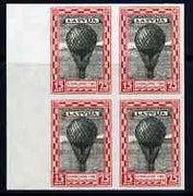 Latvia 1932 Charity 15-75s Jacques Charles's Hydrogen Balloon imperf block of 4 being a 'Hialeah' forgery on gummed paper (as SG 245)