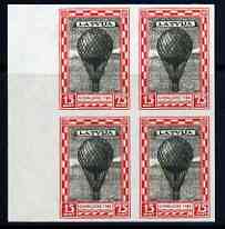 Latvia 1932 Charity 15-75s Jacques Charles's Hydrogen Balloon imperf block of 4 being a 'Hialeah' forgery on gummed paper (as SG 245)