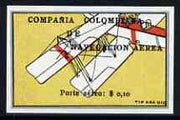 Colombia 1920 Left Wing of Biplane 10c imperf being a 'Hialeah' forgery on gummed paper (as SG 3)
