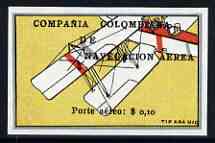 Colombia 1920 Left Wing of Biplane 10c imperf being a 'Hialeah' forgery on gummed paper (as SG 3)