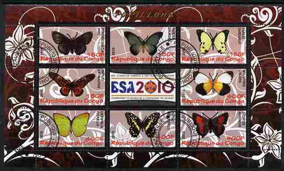 Congo 2010 Butterflies #02 perf sheetlet containing 8 values plus Scouts label fine cto used