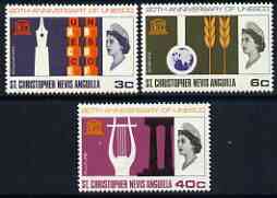 St Kitts-Nevis 1966 UNESCO set of 3 unmounted mint, SG 163-65