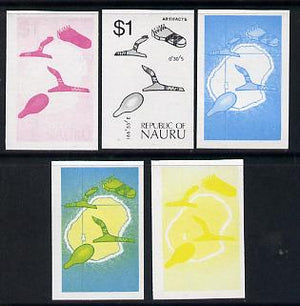 Nauru 1973 Artefacts & Map $1 definitive (SG 112) set of 5 unmounted mint IMPERF progressive proofs on gummed paper (blue, magenta, yelow, black and blue & yellow)
