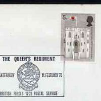 Postmark - Great Britain 1970 cover bearing illustrated cancellation for The Queen's Regiment, Canterbury (BFPS)