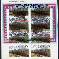 Tanzania 1985 Locomotive 6004 20s value (SG 432) unmounted mint imperf sheetlet of 8 doubly printed with m/sheet (SG MS 434), one being inverted, spectacular & rare