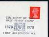 Postmark - Great Britain 1970 cover bearing illustrated cancellation for Centenary of the Half Penny Stamp