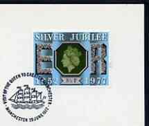 Postmark - Great Britain 1977 card bearing illustrated cancellation for Queen's Silver Jubilee Royal Visit to Manchester