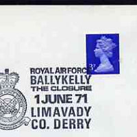 Postmark - Great Britain 1971 cover bearing illustrated cancellation for Closure of RAF Ballykelly