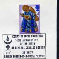 Postmark - Great Britain 1973 cover bearing special cancellation for Corps of Royal Engineers - 140th Anniversary of Birth of General Charles Gordon (BFPS)