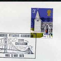 Postmark - Great Britain 1973 cover bearing illustrated cancellation for Yorkshire Philatelic Association 27th Convention, showing Humber Suspension Bridge
