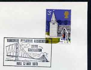 Postmark - Great Britain 1973 cover bearing illustrated cancellation for Yorkshire Philatelic Association 27th Convention, showing Humber Suspension Bridge