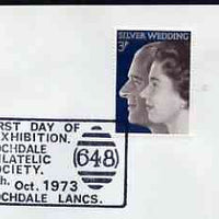 Postmark - Great Britain 1973 cover bearing illustrated cancellation for Rochdale Philatelic Society Exhibition, showing 648 Numeral Cancel