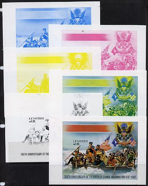 Lesotho 1982 250th Birth Anniversary George Washington m/sheet the set of 6 imperf progressive proofs comprising the 4 main individual colours plus 2 different combination composites, extremely rare