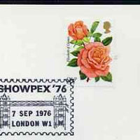 Postmark - Great Britain 1976 card bearing illustrated cancellation for Showpex '76, showing Tower Bridge