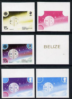 Belize 1983 Communications 15c (Telstar 2) x 6 imperf progressive proofs comprising various individual or composite colours unmounted mint