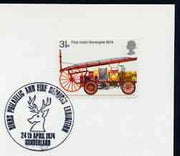 Postmark - Great Britain 1974 card bearing illustrated cancellation for Binns Philatelic & Fire Service Exhibition (showing a Stag)
