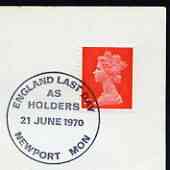 Postmark - Great Britain 1970 cover bearing special cancellation for England Last Day as Holders (Football World Cup)