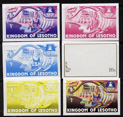 Lesotho 1984 Los Angeles Olympic Games 10s (Torch Bearer) set of 6 imperf progressive proofs comprising various single & multiple combination composites, very scarce