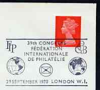 Postmark - Great Britain 1970 cover bearing illustrated cancellation for 39th Congress of FIP (Fédération Internationale de Philatélie)