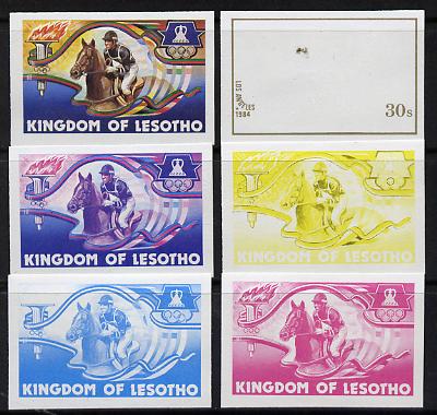 Lesotho 1984 Los Angeles Olympic Games 30s (Horse Riding) set of 6 imperf progressive proofs comprising various single & multiple combination composites, very scarce
