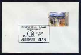 Postmark - Great Britain 1971 cover bearing illustrated cancellation for International Bowls Championship, Aberdare (rectangular cancel)
