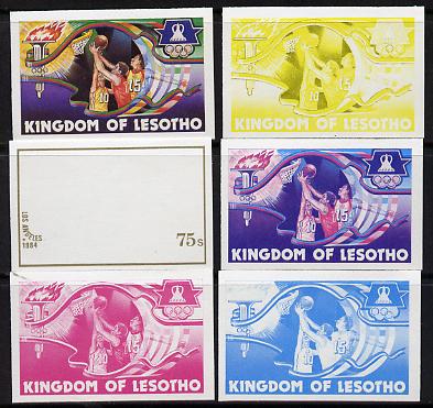 Lesotho 1984 Los Angeles Olympic Games 75s (Basketball) set of 6 imperf progressive proofs comprising various single & multiple combination composites, very scarce, as SG 593