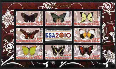 Congo 2010 Butterflies #02 imperf sheetlet containing 8 values plus Scouts label unmounted mint