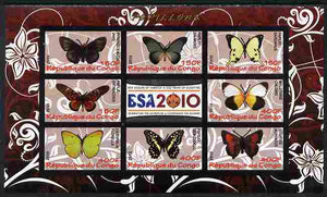 Congo 2010 Butterflies #02 imperf sheetlet containing 8 values plus Scouts label unmounted mint