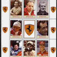 Angola 2010 Ferrari Formula 1 World Champions perf sheetlet containing 8 values plus label unmounted mint. Note this item is privately produced and is offered purely on its thematic appeal