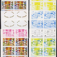 Lesotho 1982 Football se-tenant block of 6 x 8 imperf progressive proofs comprising the 5 individual colours plus 3 composite combinations incl the completed design, scarce (48 proofs, as SG 481-2, 485-6 & 489-90)