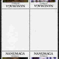 Tuvalu - Nanumaga 1986 Royal Wedding (Andrew & Fergie) 60c with 'Congratulations' opt in gold in unissued perf tete-beche inter-paneau block of 4 (2 se-tenant pairs) with overprint inverted on one pair unmounted mint from Printer's uncut proof sheet